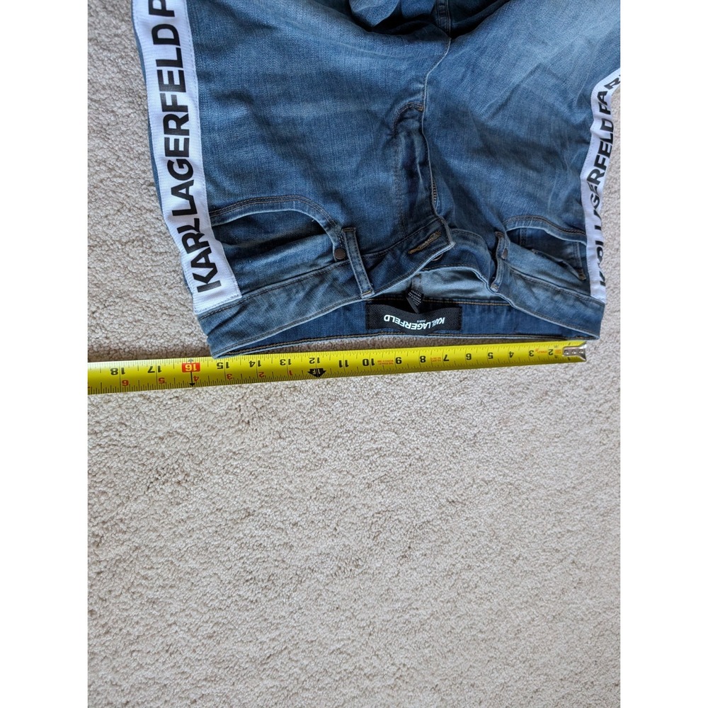 Karl Lagerfeld Blue Denim Side Stripe Straight Leg Pants Womens 12 Logo Tape - Picture 9 of 15
